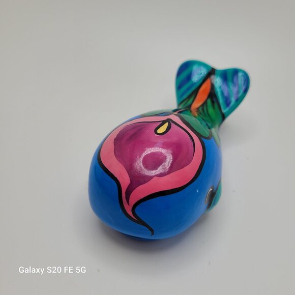 Mexican Pottery Whale Hand Painted Blue - Picture 2 of 8